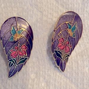 Brand new cloisonné pierced earrings. Beautiful purple with butterfly and flower